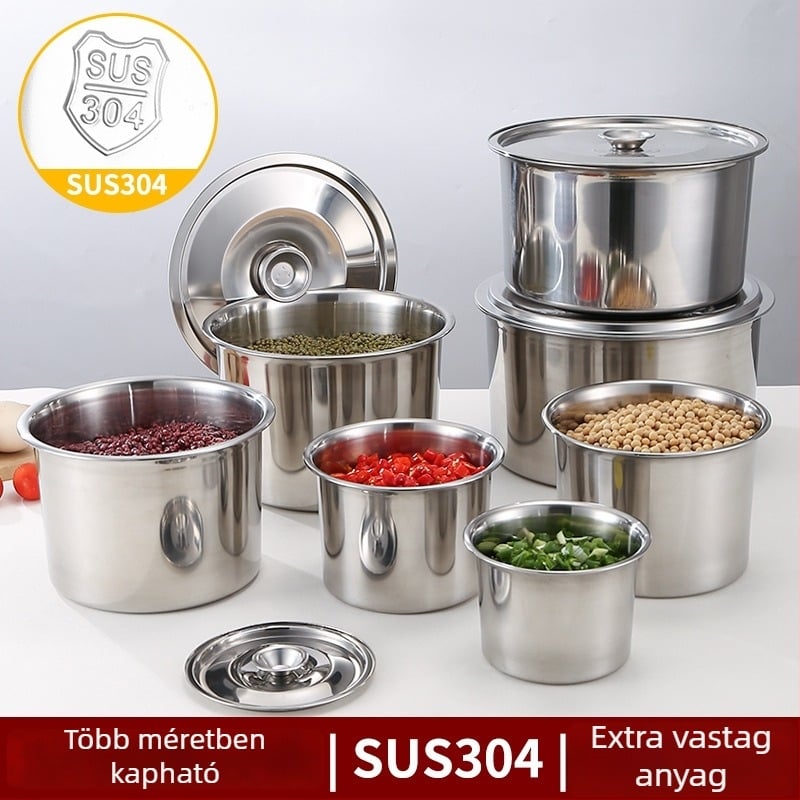 Junda 304 rozsdamentes acél fűszeres tartály fedéllel, folyékony fűszerezéshez, sótartó, hőálló, éttermi használatra