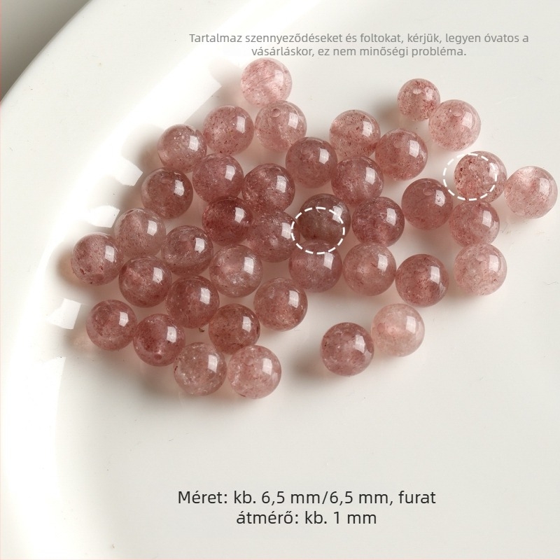 Természetes kristály eper mintás, 8 mm-es szabad gyöngyök, karkötőkhöz és nyakláncokhoz, DIY ékszerkellék