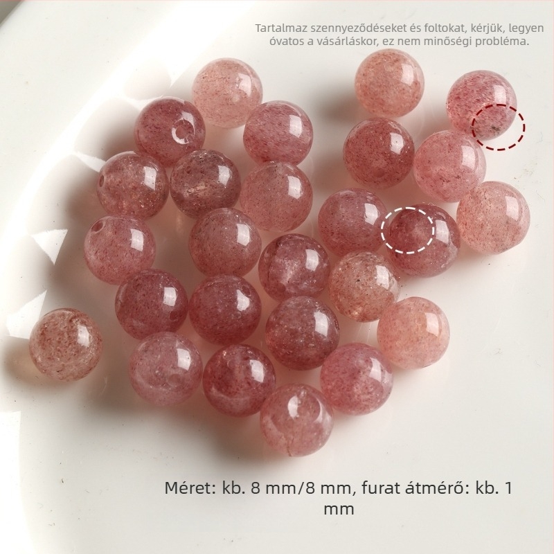 Természetes kristály eper mintás, 8 mm-es szabad gyöngyök, karkötőkhöz és nyakláncokhoz, DIY ékszerkellék