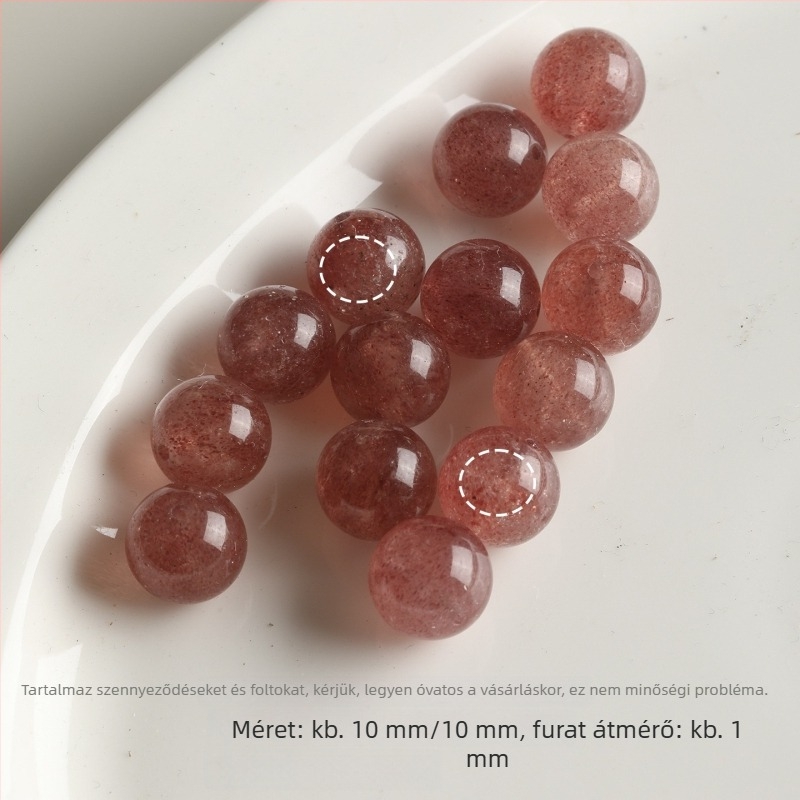 Természetes kristály eper mintás, 8 mm-es szabad gyöngyök, karkötőkhöz és nyakláncokhoz, DIY ékszerkellék