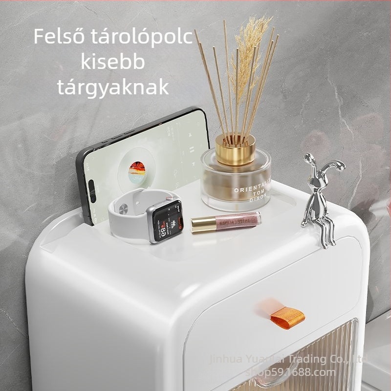 Fali WC-papírdoboz és papírtároló polc, vízálló, fürdőszobai tároló, fúrás nélküli szerelés
