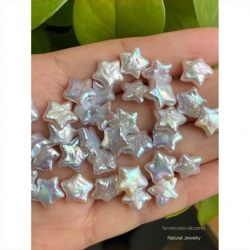 Édesvízi gyöngyök 10–11 mm, ötágú csillag alakú barokk gyöngyök, félkész DIY ékszerhez
