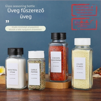 250 ml-es négyzet alakú üveg fűszertartó pillangó alakú fedéllel, otthoni konyhához – kömény és chili por, élelmiszer-minőség