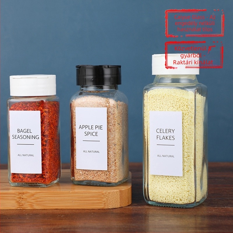 250 ml-es négyzet alakú üveg fűszertartó pillangó alakú fedéllel, otthoni konyhához – kömény és chili por, élelmiszer-minőség