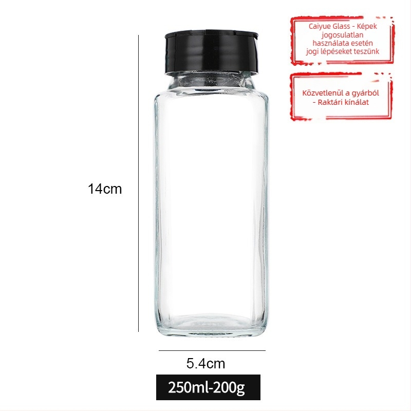 250 ml-es négyzet alakú üveg fűszertartó pillangó alakú fedéllel, otthoni konyhához – kömény és chili por, élelmiszer-minőség