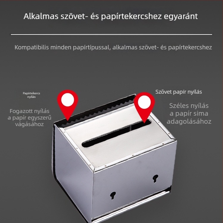 15 cm-es négyzetes zsepitartó rozsdamentes acélból, 304, falra szerelhető, vízálló fürdőszobához, többfunkciós