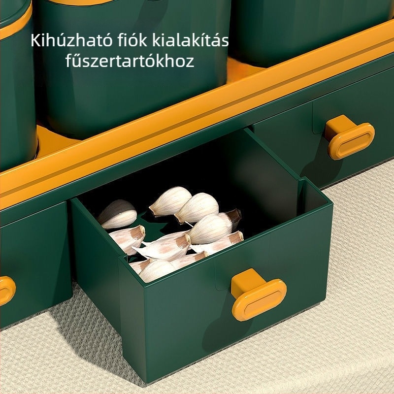 Fűszerek tároló készlet sótartóval és zárható, nedvességálló tárolókkal, konyhai fűszertároló készlet