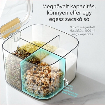 Átlátszó fűszertartó doboz otthoni konyhához, négy az egyben integrált többrekeszes készlet sóhoz és fűszerekhez