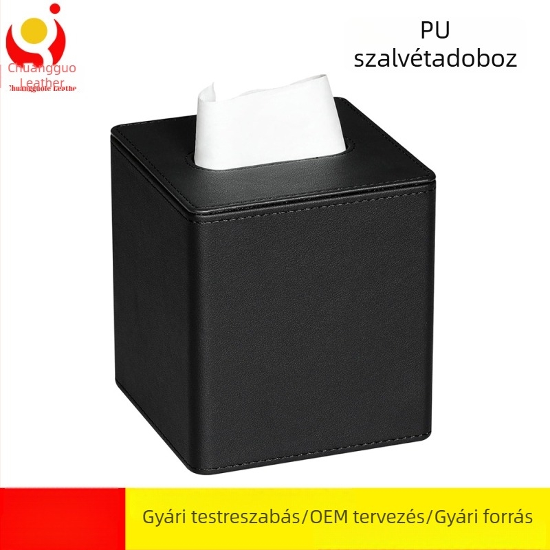 PU bőr zsebkendő-doboz, négyzet alakú, magas minőségű tároló, könnyed luxus minimalist dizájn hálószoba, étkező és nappali számára