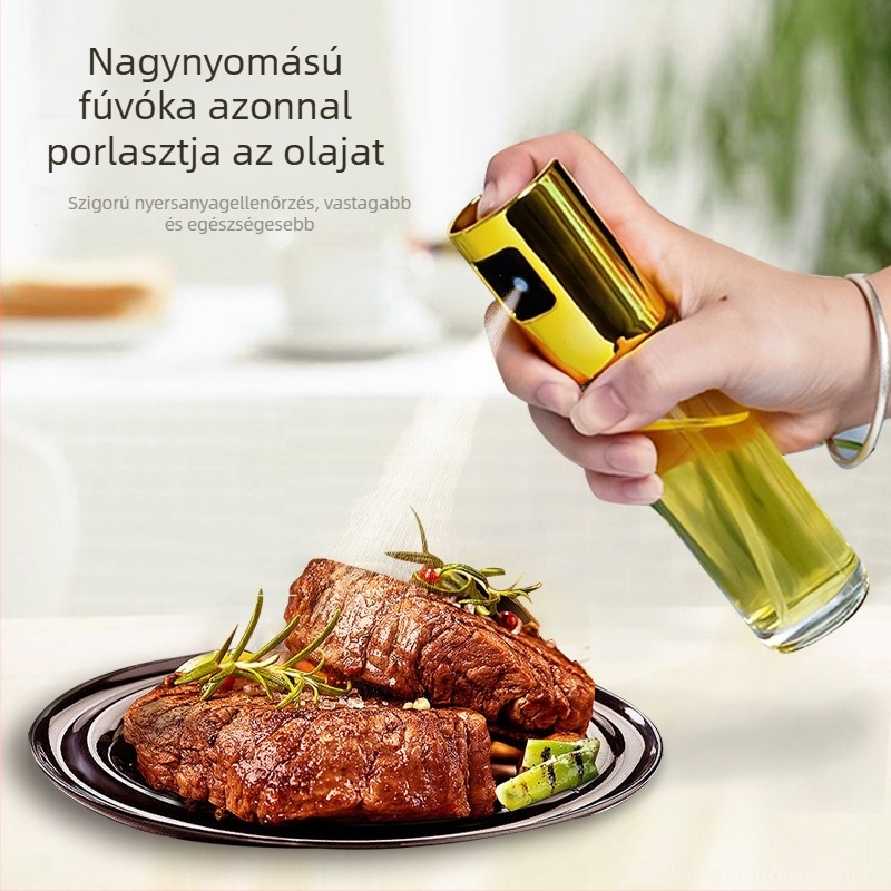 Üveg olajspray palack zárható fedéllel, konyhára és grillsütőhöz, nyomásos permetező, csepegésmentes