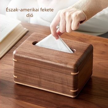Egyedi fekete diófa dohányzóasztal nappalira beépített zsebkendő tárolóval, modern minimalist dizájn