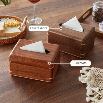 Egyedi fekete diófa dohányzóasztal nappalira beépített zsebkendő tárolóval, modern minimalist dizájn