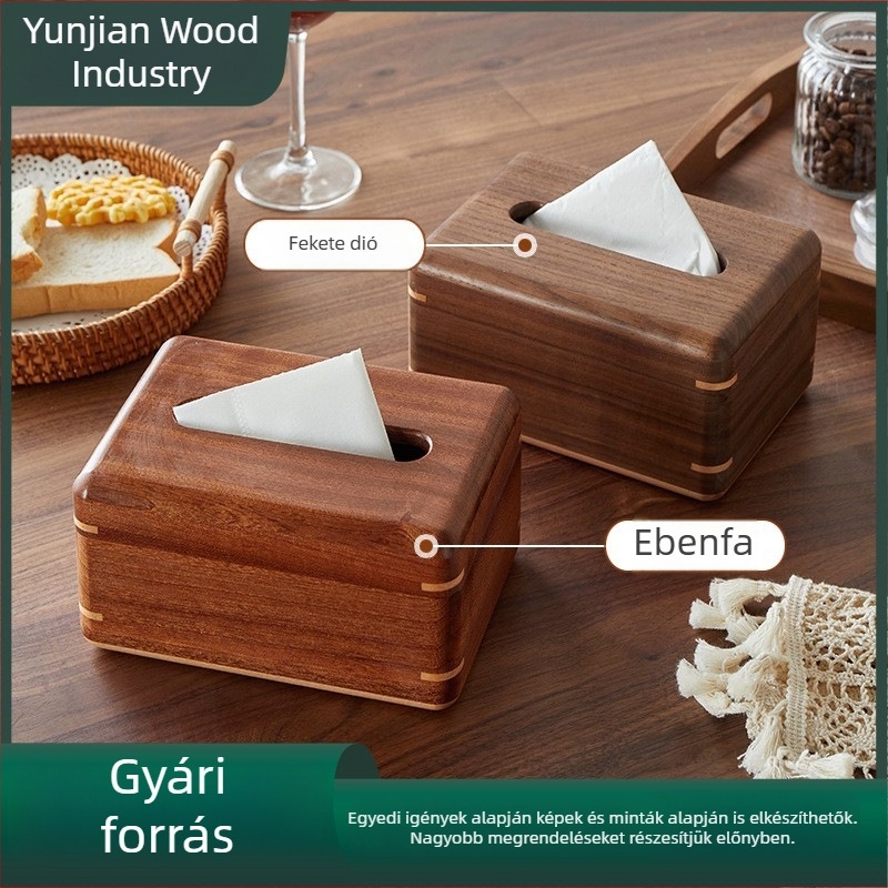 Egyedi fekete diófa dohányzóasztal nappalira beépített zsebkendő tárolóval, modern minimalist dizájn