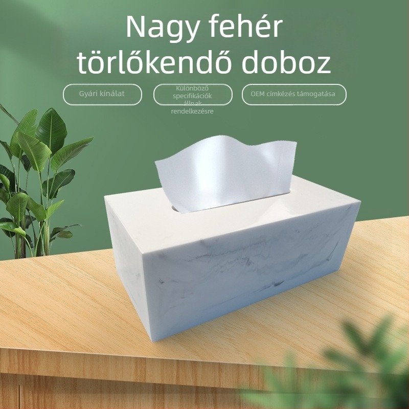 INS-stílusú fehér nagy papírzsebkendő-tartó nappaliba és a fürdőbe, nordic márvány textúra
