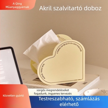 Szív alakú akril papírzsebkendő tartó, modern luxus dizájn a nappaliba és étkezőasztalhoz, hangulatos papírzsebkendő tartó, vízálló és többfunkciós