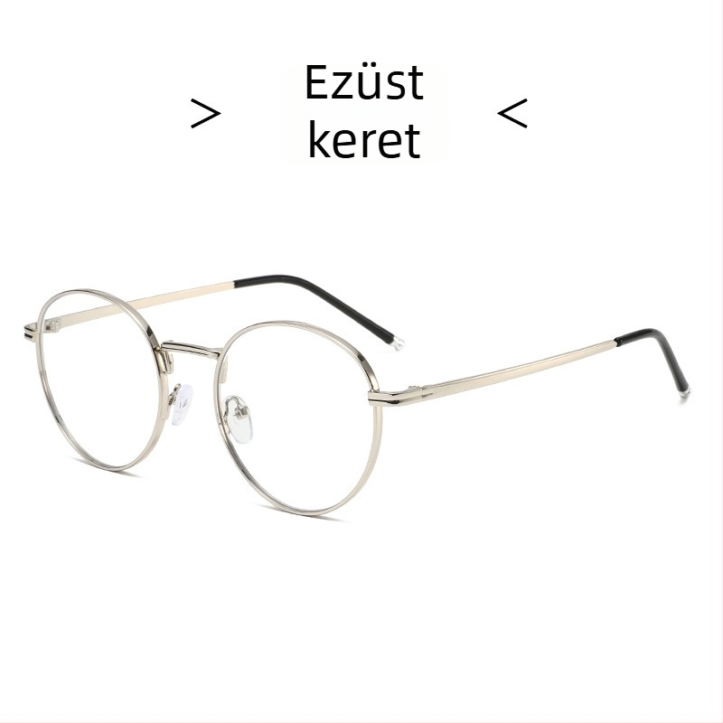 Ováls retro fémkeretes olvasószemüveg anti-kék fény védelemmel, felnőtteknek, uniszex, síklencsés