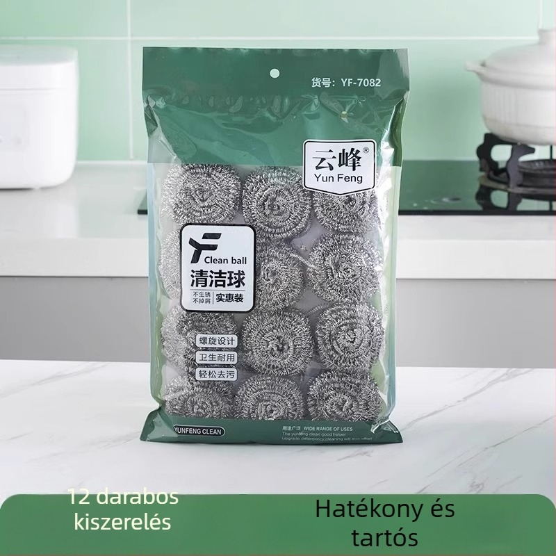 Nagy méretű rozsdamentes acéldrót tisztító golyó, fogantyúval, edényekhez és poharakhoz, szálak nem hullanak le