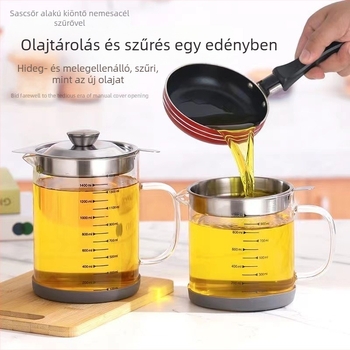 Rozsdamentes acélból és üvegből készült olajtartó és fűszertartó, nagy kapacitású, olajlerakódás-szűrő