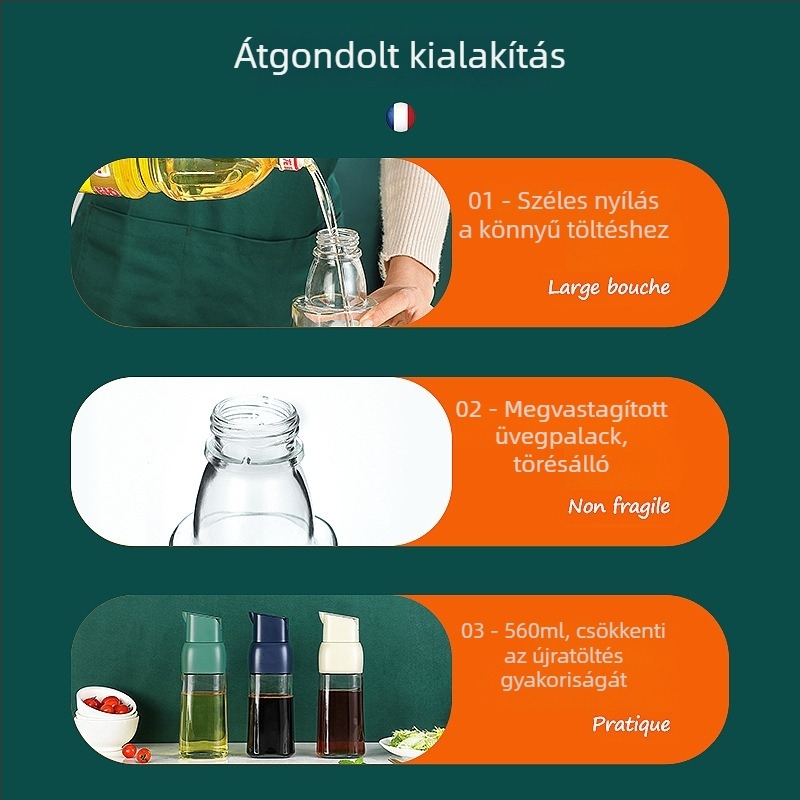 EXTTSEE üveg olajtartó automatikus gravitációs nyitófedelemmel, nagy kapacitású, konyhai olaj, ecet és szószok számára