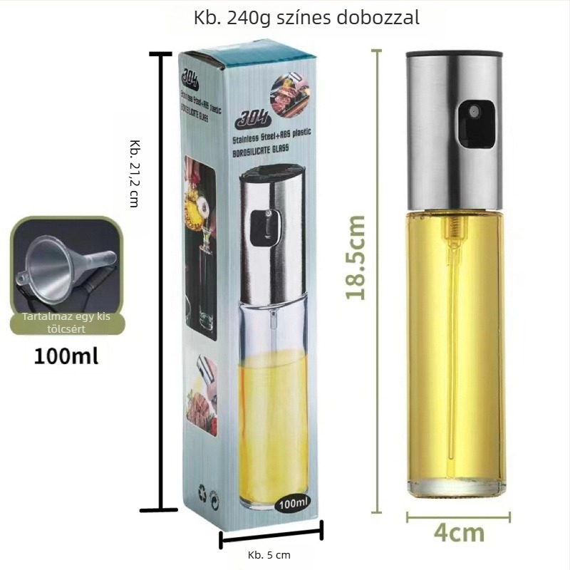 304 rozsdamentes acél olajspray üveg, nyomózáras, szivárgásmentes, konyhába és barbecue-hoz