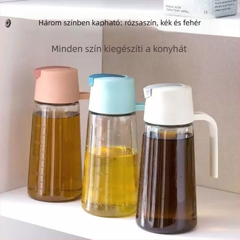 Konyhai tárolásra szánt üveg olajtartó fogantyúval, automatikus nyitás-zárás fedéllel, olaj és ecet tárolására szolgáló üveg
