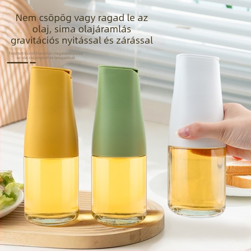 Üvegből készült olajtartó készlet konyhai fűszerekhez automatikus nyitófedéllel
