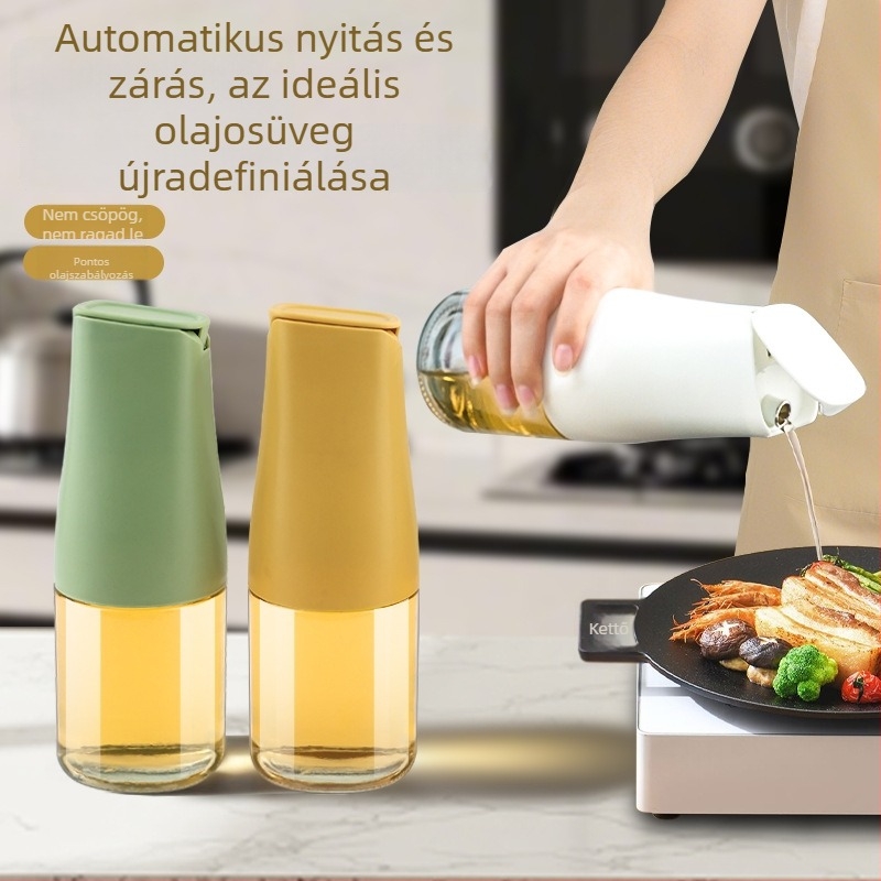 Üvegből készült olajtartó készlet konyhai fűszerekhez automatikus nyitófedéllel