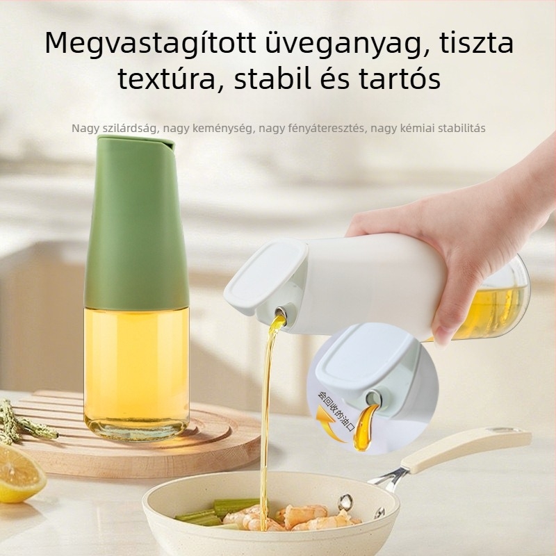 Üvegből készült olajtartó készlet konyhai fűszerekhez automatikus nyitófedéllel