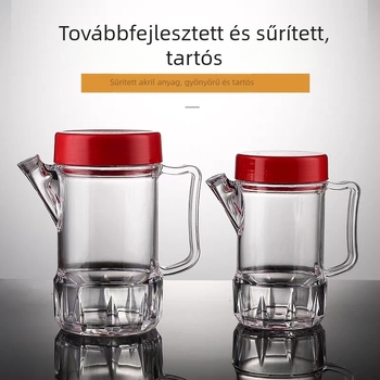 Vörös fedelű, átlátszó akril olajtartó, vastagított műanyag testtel – konyhai használatra, olaj, szójaszósz, ecet és fűszerek tárolására