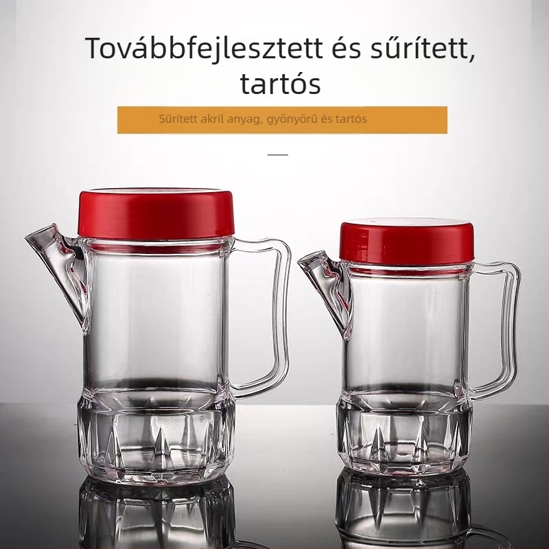 Vörös fedelű, átlátszó akril olajtartó, vastagított műanyag testtel – konyhai használatra, olaj, szójaszósz, ecet és fűszerek tárolására