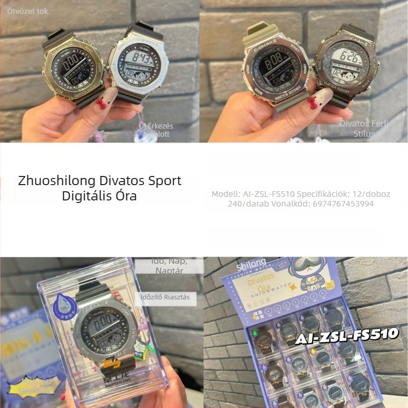 Zhuoshilong divatos kültéri sportóra férfiak számára, többfunkciós vízálló digitális óra, diákoknak és tiniknek, nagy számlappal