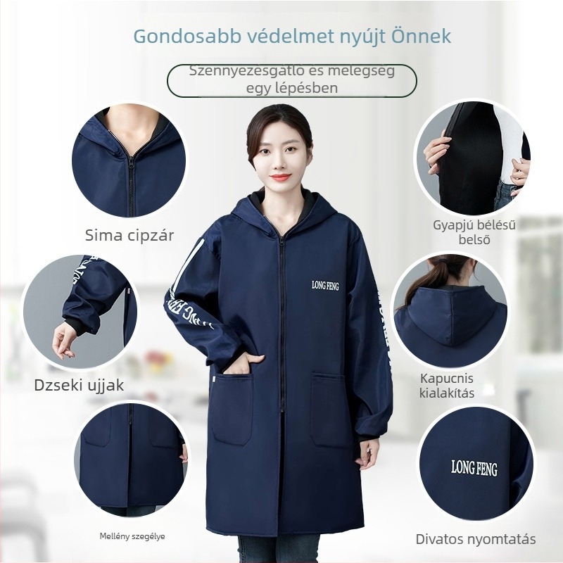Vízálló, fleece-béléses ujjú kötény felnőtteknek, konyhára, uniszex munkaruha