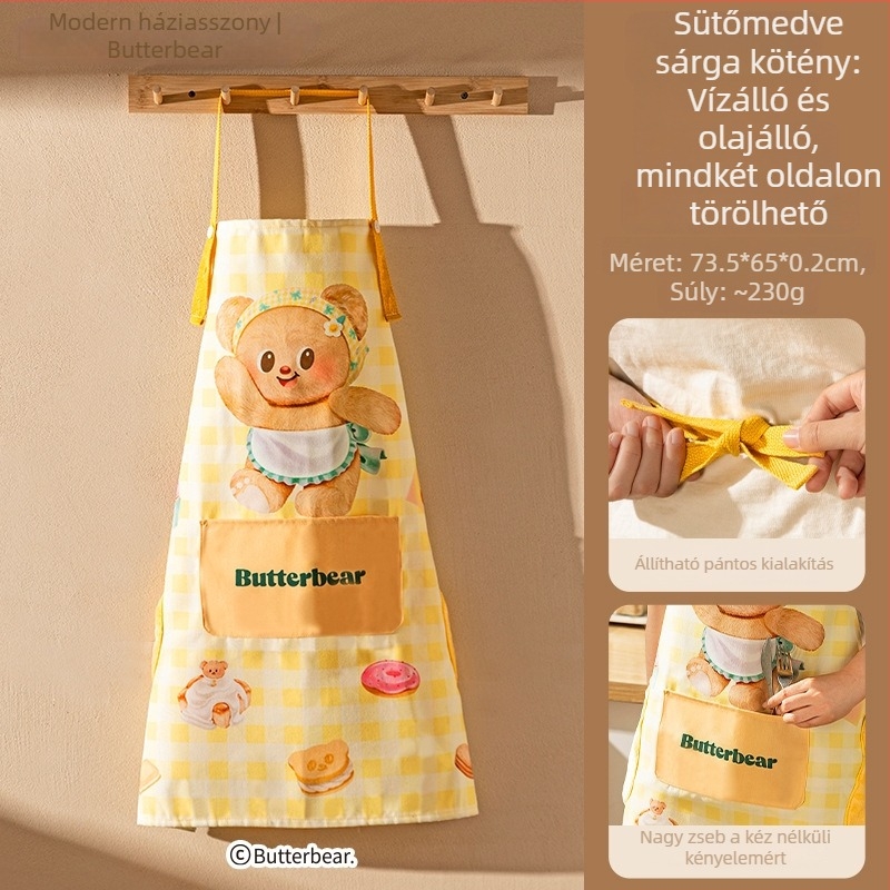 Modern Housewife & Butter Bear konyhai kötény – olaj- és vízálló, ujjatlan, egy méret mindenkinek, koreai stílus