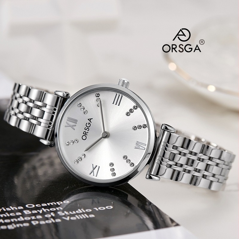 ORSGA Női karóra rozsdamentes acél karkötővel és gyémántdíszítéssel, kvarc szerkezet