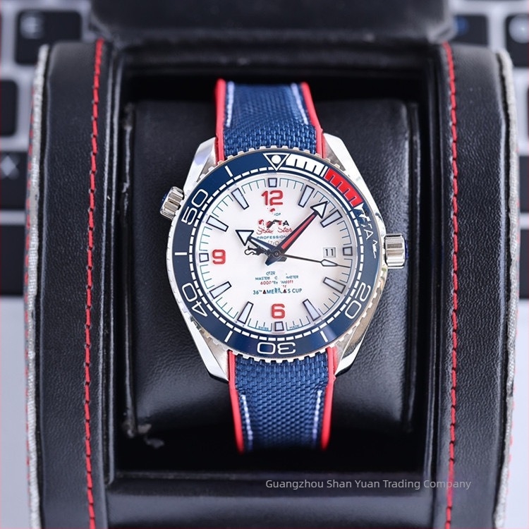 Férfi automata mechanikus karóra, rozsdamentes acél tokozású tok és csuklópánt, 41 mm tárcsa, narancs kiemelés, európai stílus