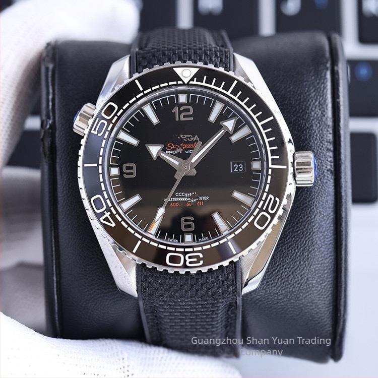 Férfi automata mechanikus karóra, rozsdamentes acél tokozású tok és csuklópánt, 41 mm tárcsa, narancs kiemelés, európai stílus