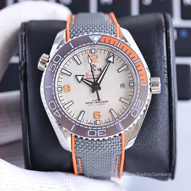 Férfi automata mechanikus karóra, rozsdamentes acél tokozású tok és csuklópánt, 41 mm tárcsa, narancs kiemelés, európai stílus