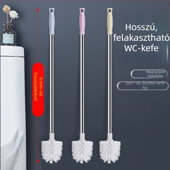 Hosszú nyélű WC-kefe rozsdamentes acélból, függő kialakítású, gömb alakú tisztítófej