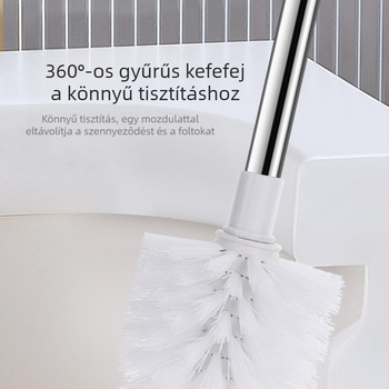 Hosszú nyélű WC-kefe rozsdamentes acélból, függő kialakítású, gömb alakú tisztítófej