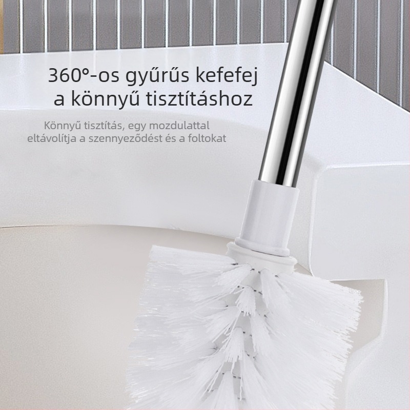 Hosszú nyélű WC-kefe rozsdamentes acélból, függő kialakítású, gömb alakú tisztítófej