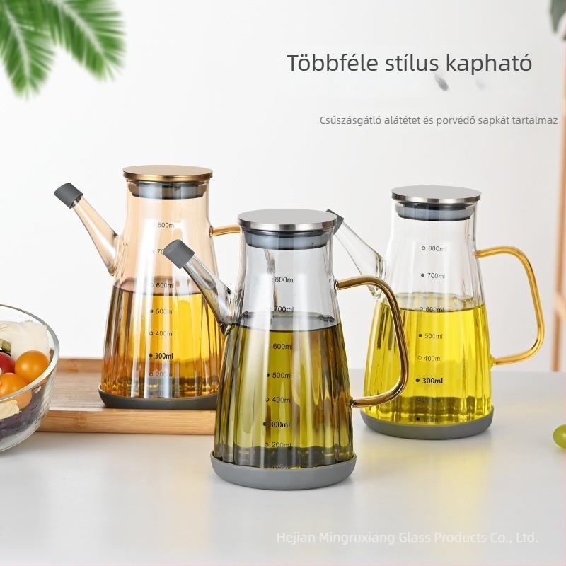 Konyhai üveges olajtartó, nagy kapacitású, mérőskálával, szivárgásmentes öntéssel