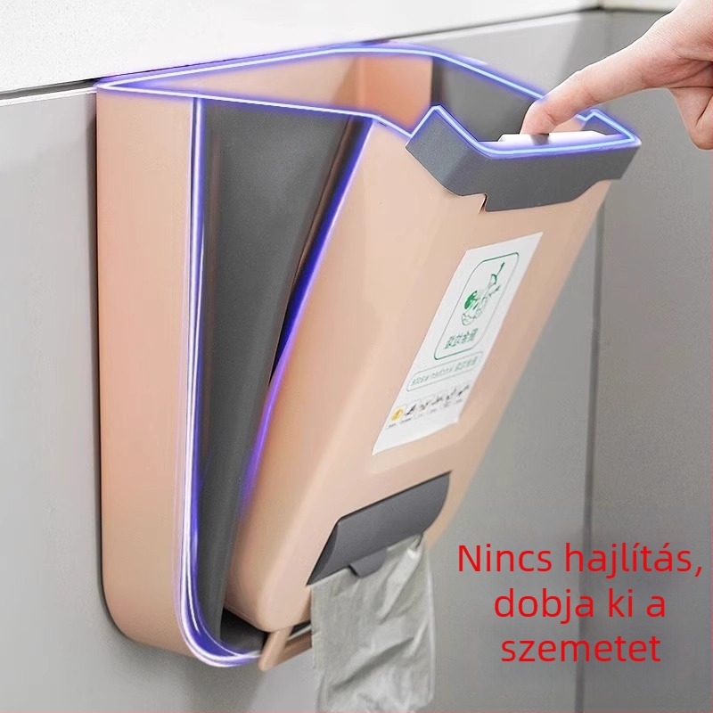 Összecsukható falra szerelhető konyhai szemetes, szekrényajtóhoz illeszkedő, 4 literes műanyag