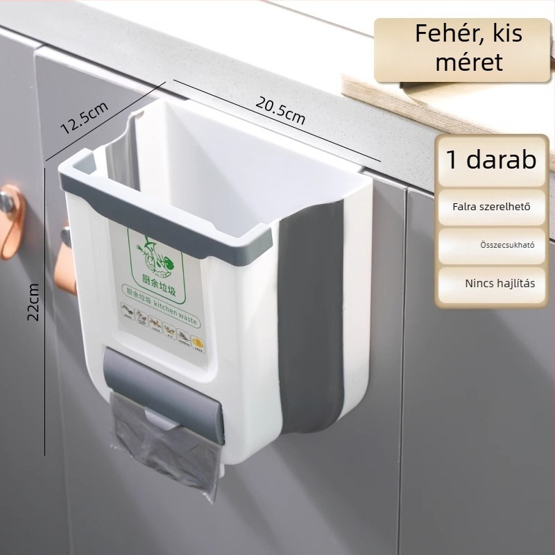 Összecsukható falra szerelhető konyhai szemetes, szekrényajtóhoz illeszkedő, 4 literes műanyag