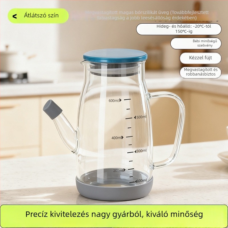 Nagy kapacitású boroszilikát üveg olajtartály automata nyitó-záró fedéllel, alkalmas szójaszósz és ecet számára