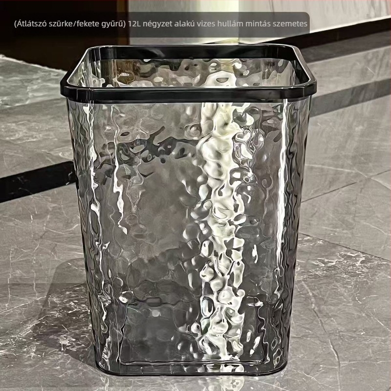 Átlátszó négyzetes műanyag szemetes, 12 liter, otthoni használatra – nappali, fürdőszoba, konyha