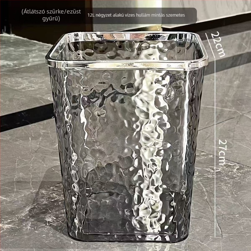 Átlátszó négyzetes műanyag szemetes, 12 liter, otthoni használatra – nappali, fürdőszoba, konyha