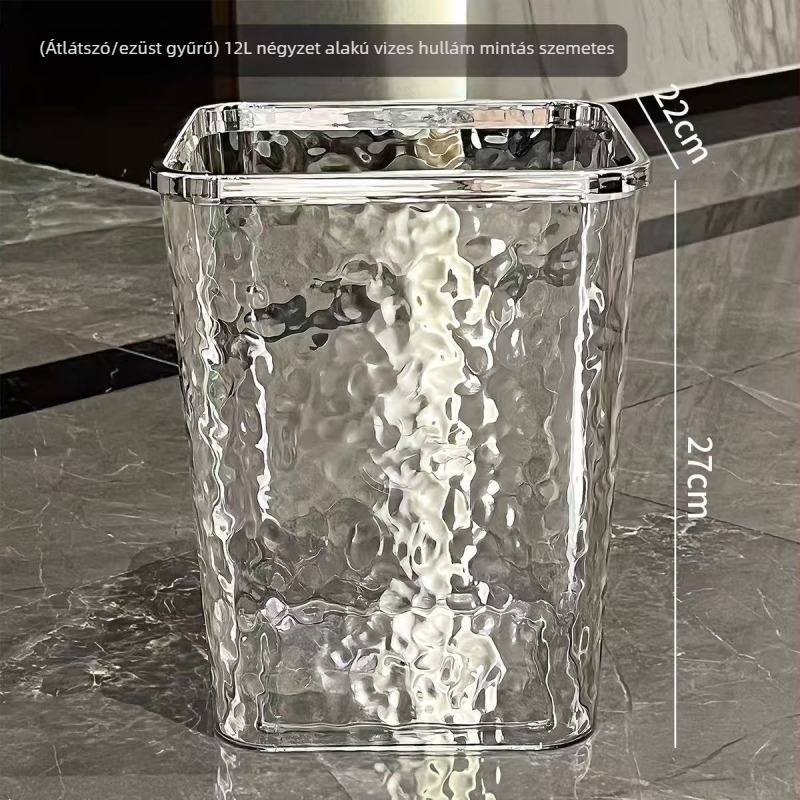 Átlátszó négyzetes műanyag szemetes, 12 liter, otthoni használatra – nappali, fürdőszoba, konyha