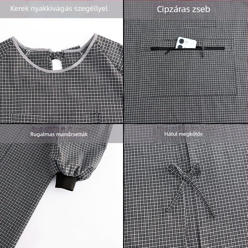 Plusz méretű hosszú ujjú konyhai kötény, lélegző pamut, laza szabás, foltálló, női munkaruházat