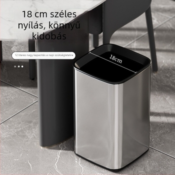 Rozsdamentes acél szemetes, duplafalú, fedél nélküli, négyzetes és kerek formájú, 12 literes kapacitás, irodai, konyhai, kemping és otthoni használatra