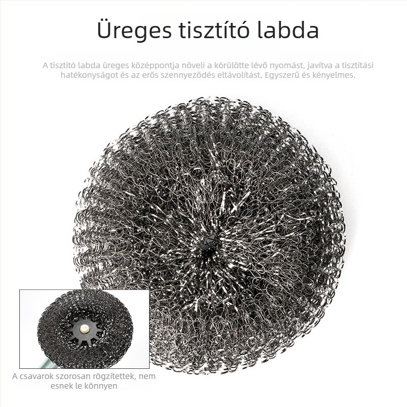Hosszú fogantyújú konyhai mosóecset fazékok és edények tisztításához rozsdamentes acélgolyókkal